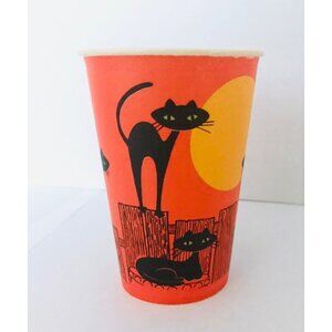 1 Vintage C.A. Reed Halloween Paper Cup MCM Stylized Black Cats Moon Futura USA